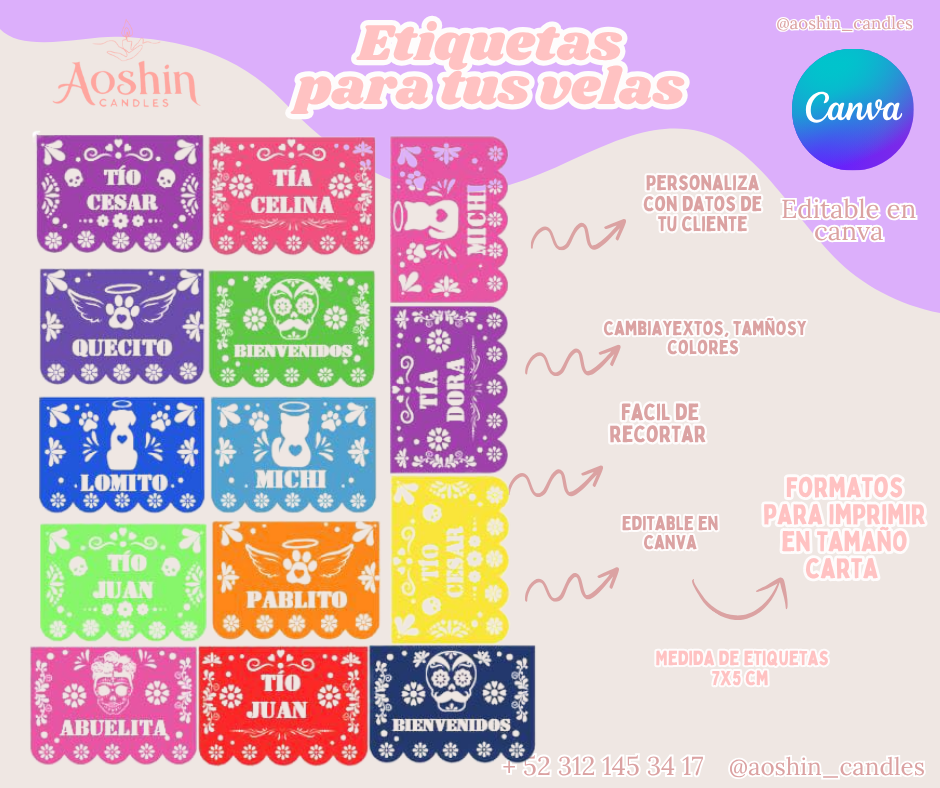ETIQUETAS EDITABLES PAPEL PICADO