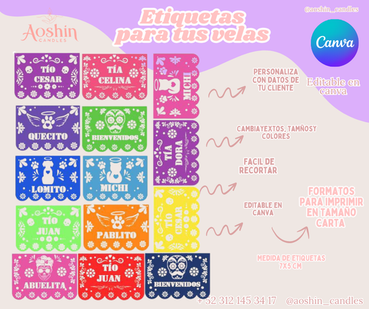 ETIQUETAS EDITABLES PAPEL PICADO