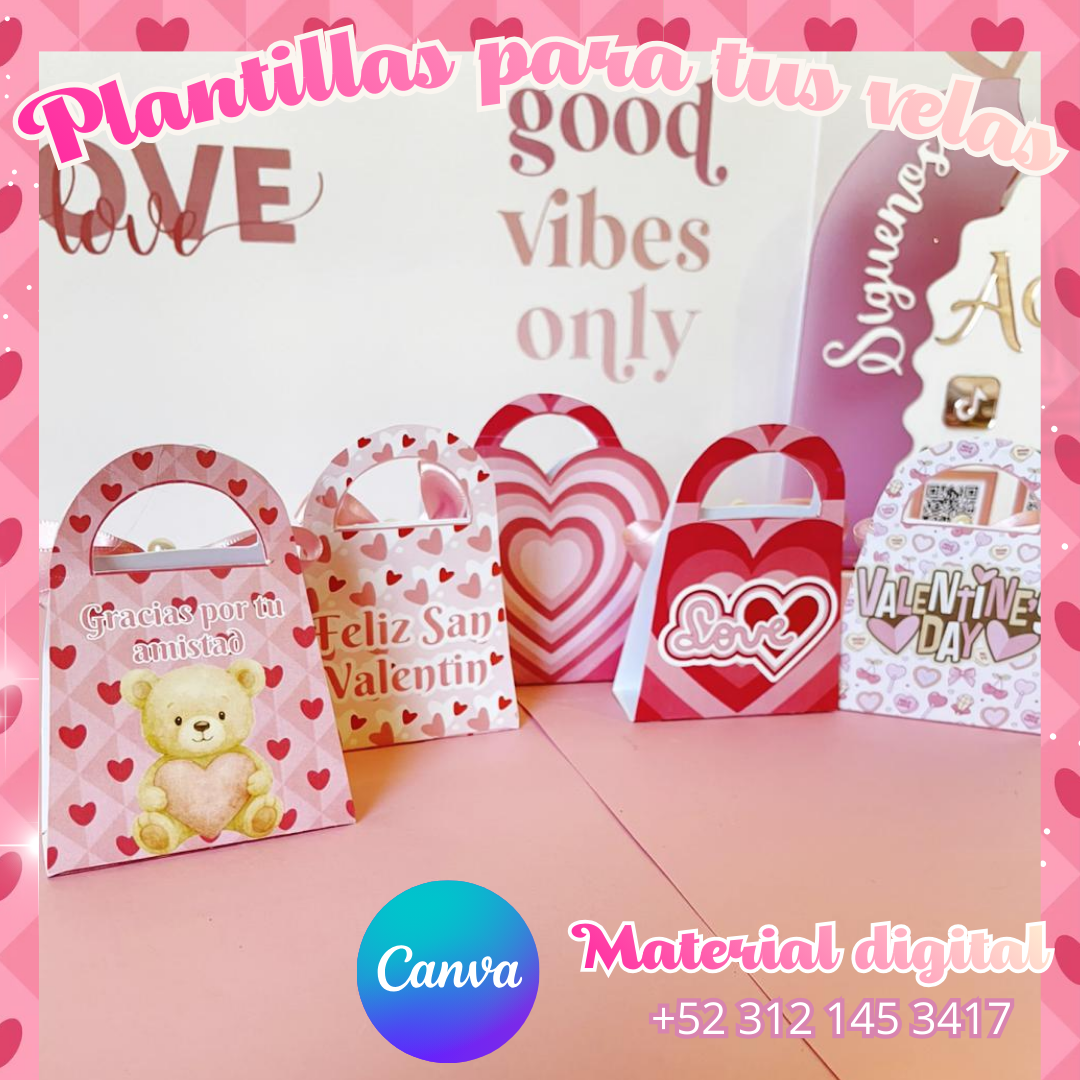 Plantillas Bolsitas San Valentin para velas